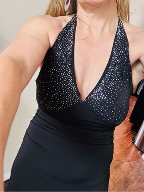 Ruby Rox Black Halter Dress with Silver Studs